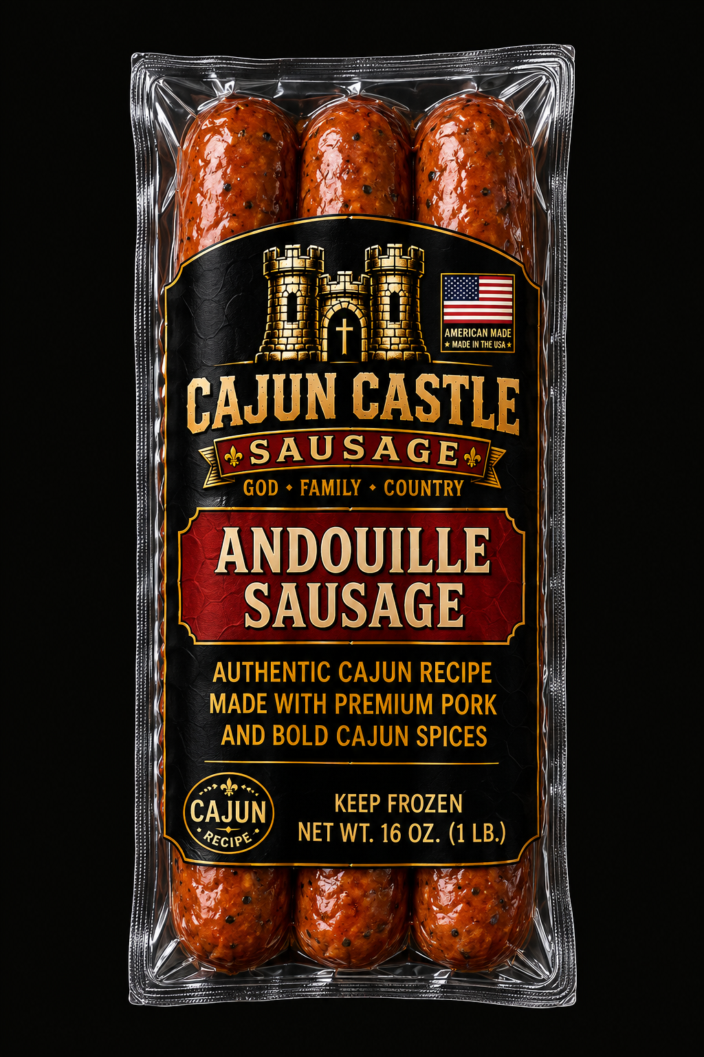 Andouille Sausage — 1 lb · 3 links — complete sealed package